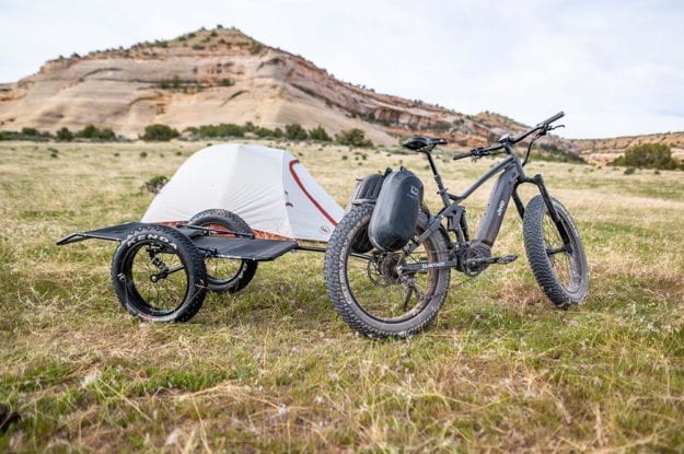 jeep ebike with tent and trailer