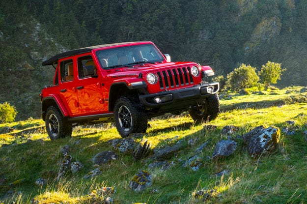 red rubicon in the mountains