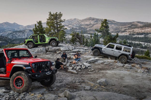 jeep camping around fire ring