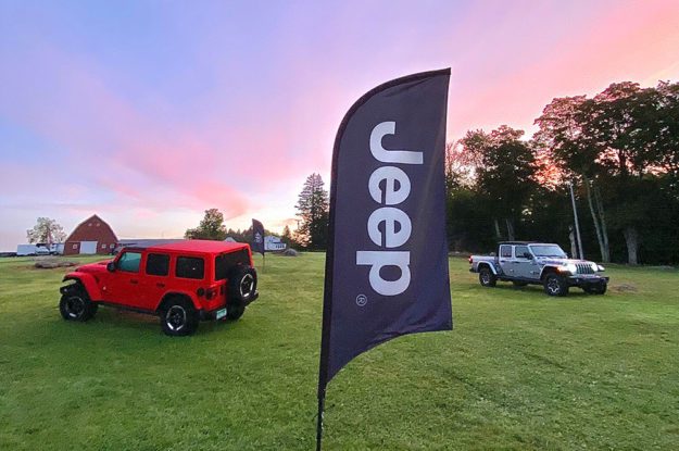 jeep flag at sunrise
