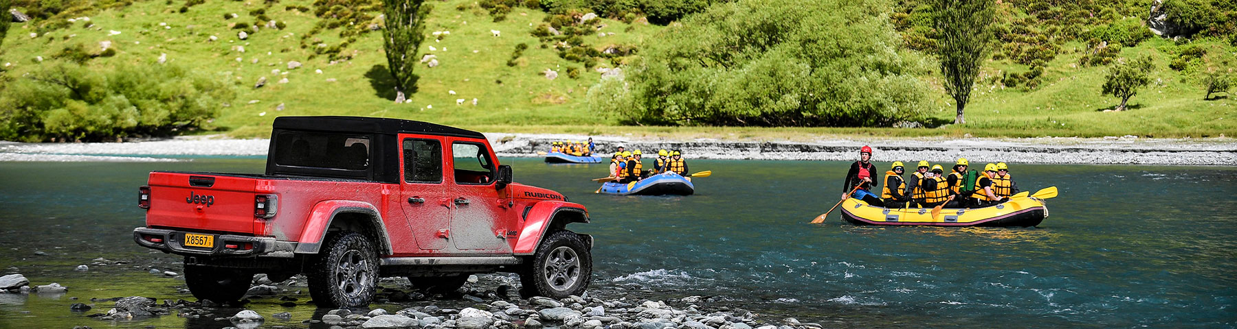 jeep on a river