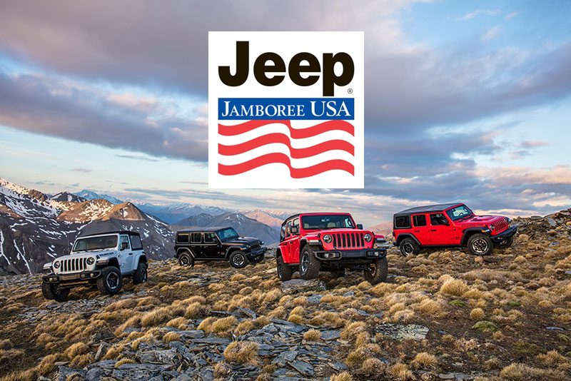 Jeep Jamboree Logo over photo of jeeps