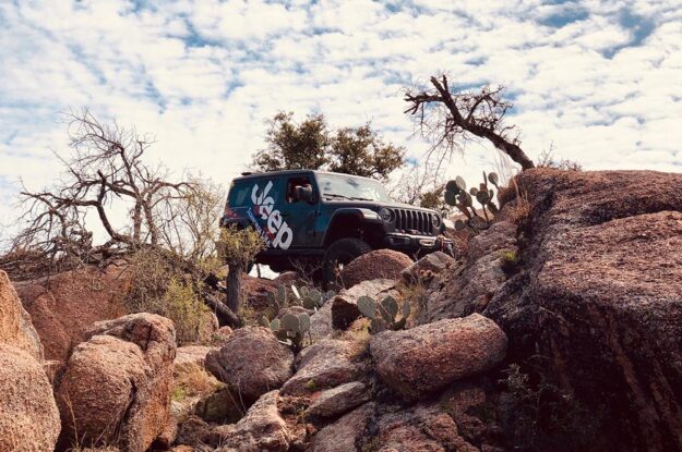 jeep in rocks